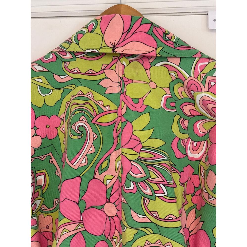 PAPPAGALLO Vintage Retro Spring Floral Pink Green Double Breasted Trench Coat 14 - Picture 8 of 8